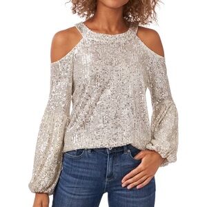 Cece Sequin Cold Shoulder Top NWT